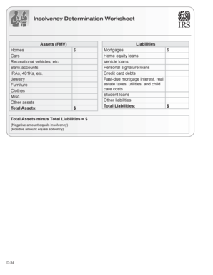 Insolvency Determination Worksheet Fill Online Printable Fillable 