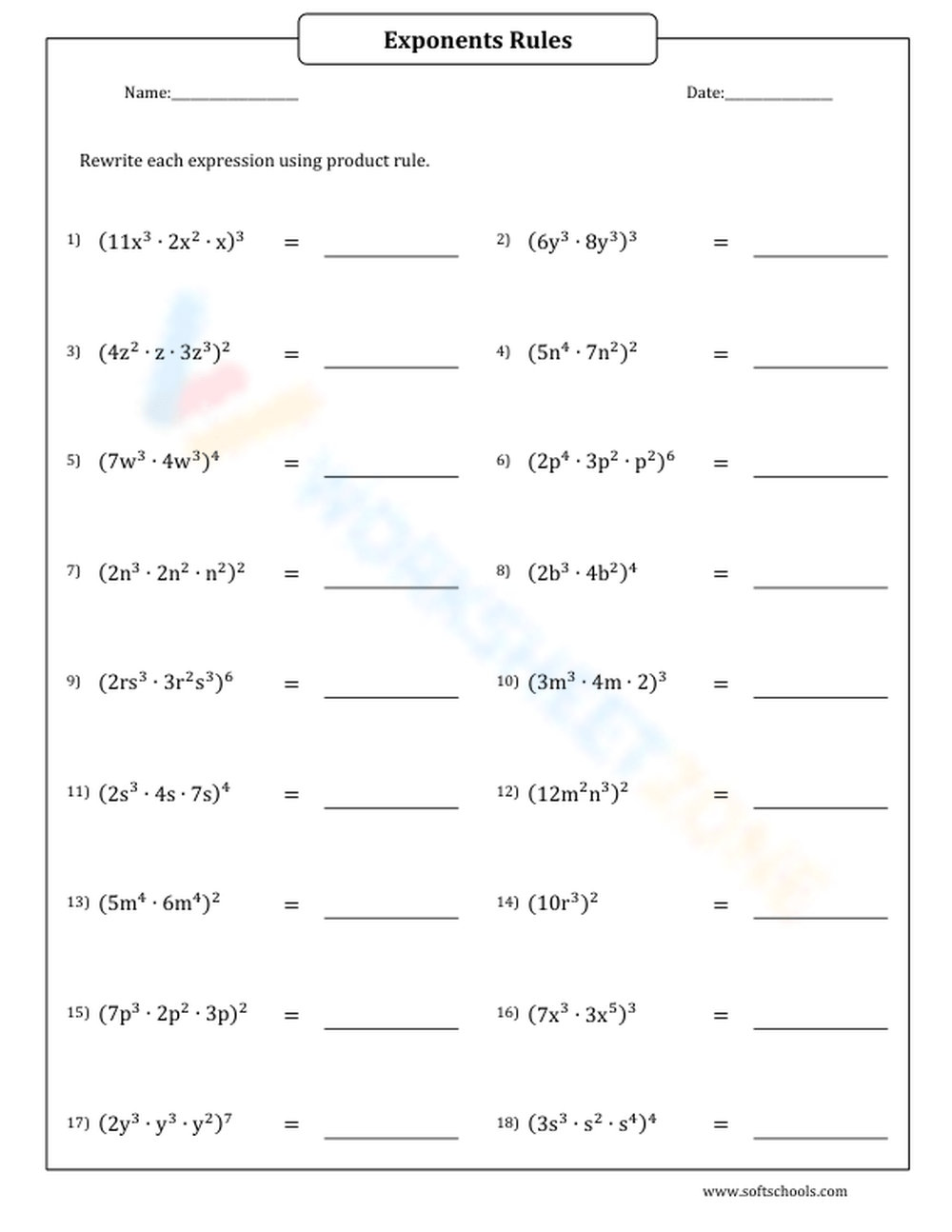 InsPire Math Exponent Rules Review And Practice Worksheets Library