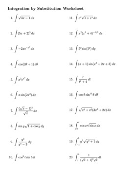 Integration By Substitution Lesson Worksheet Key Calculus 2