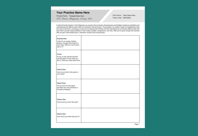 INTERNAL FAMILY SYSTEMS THERAPY Worksheets Library