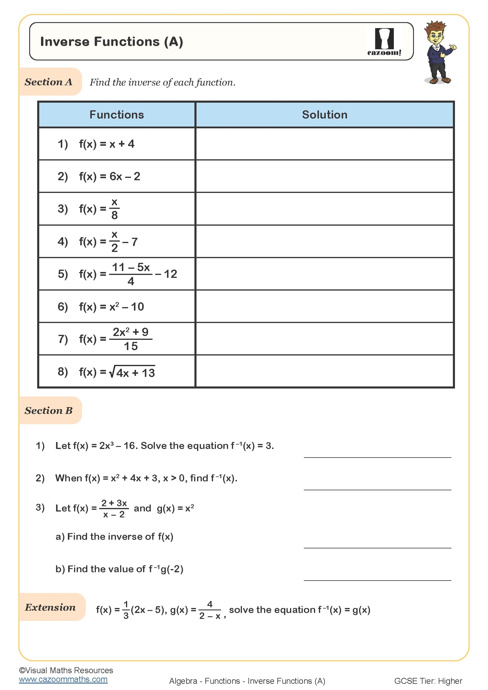 composite functions worksheet