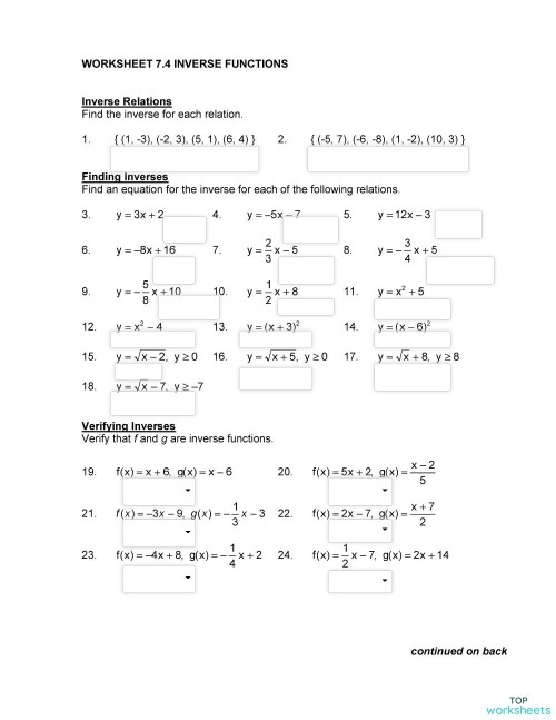 Inverse Functions Interactive Worksheet TopWorksheets Worksheets