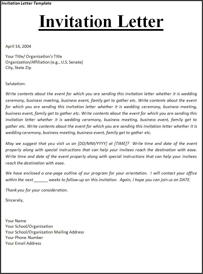 letter of invitation to canada template