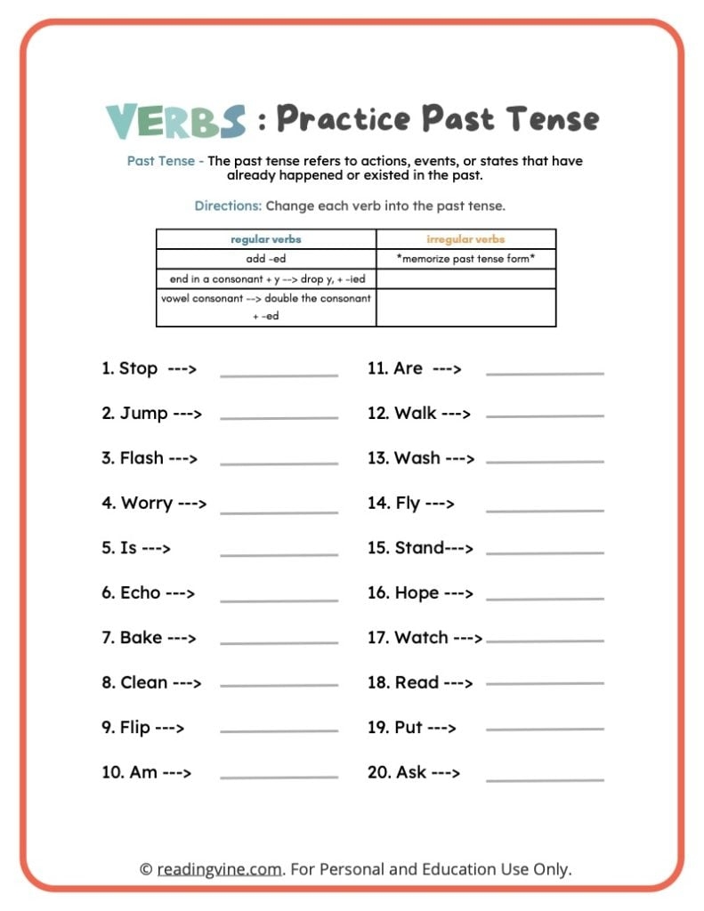 irregular past tense verbs worksheet