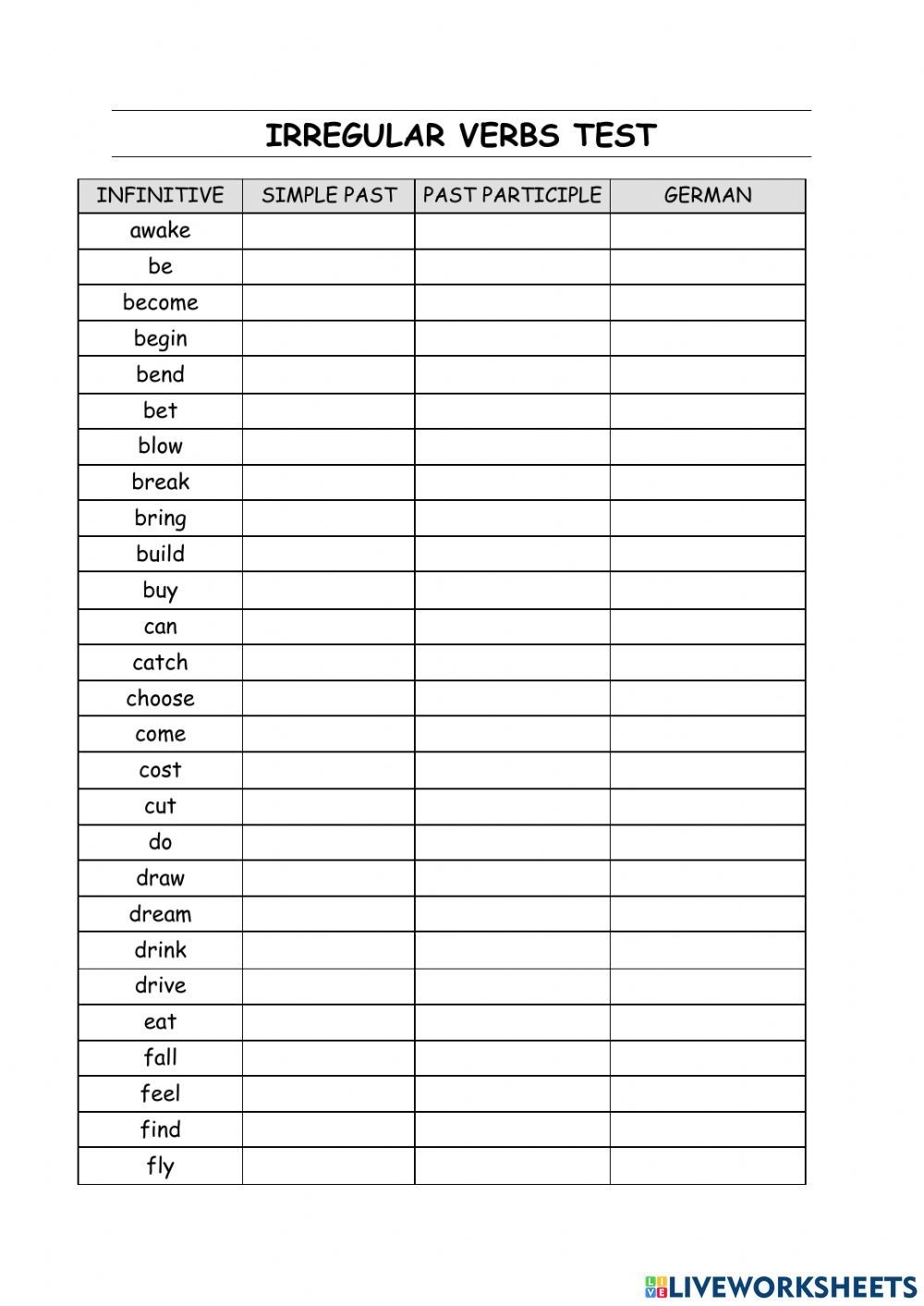 Irregular Verbs Worksheet Pdf Onlineworksheet my id Clase De Ingl s