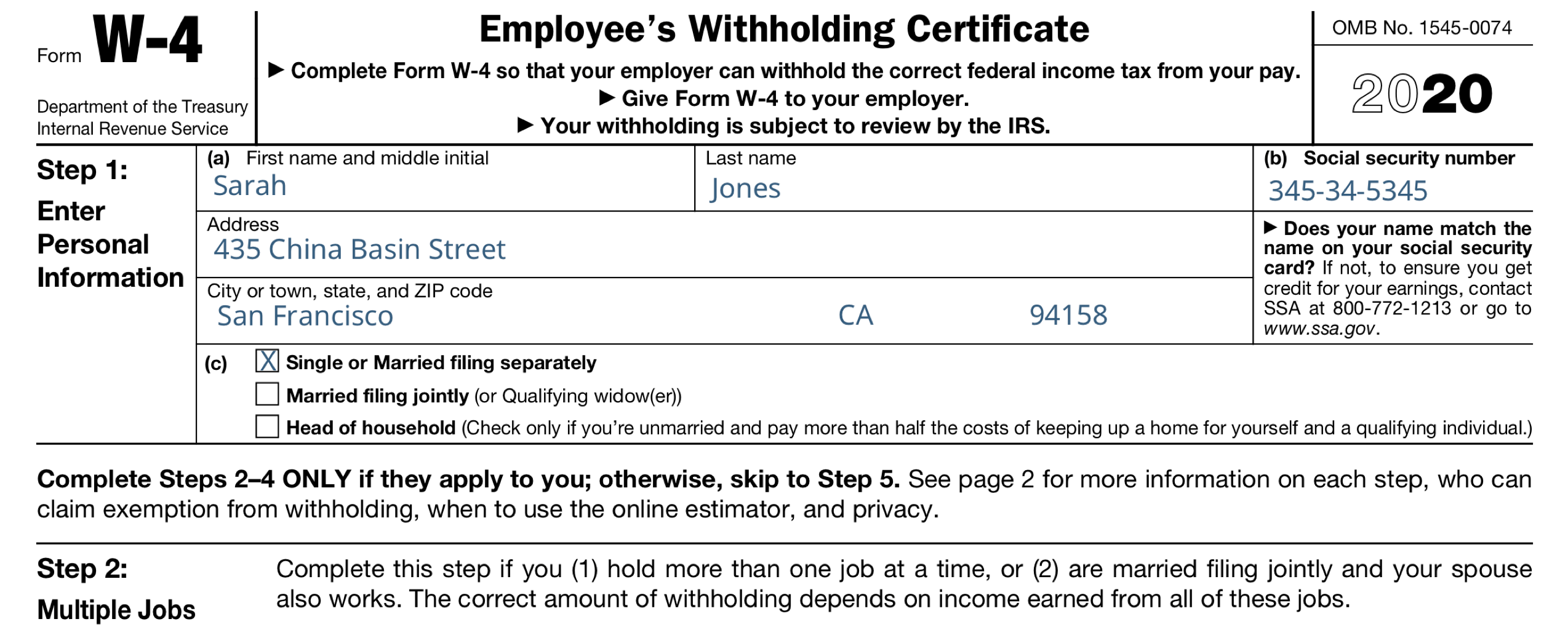 Irs Multiple Jobs Worksheet Free Printable