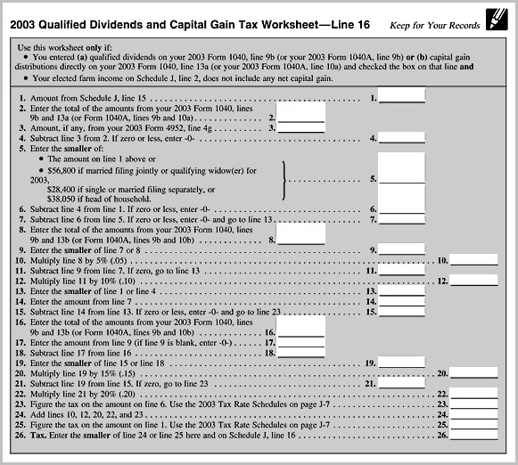 capital gains qualified dividends worksheet