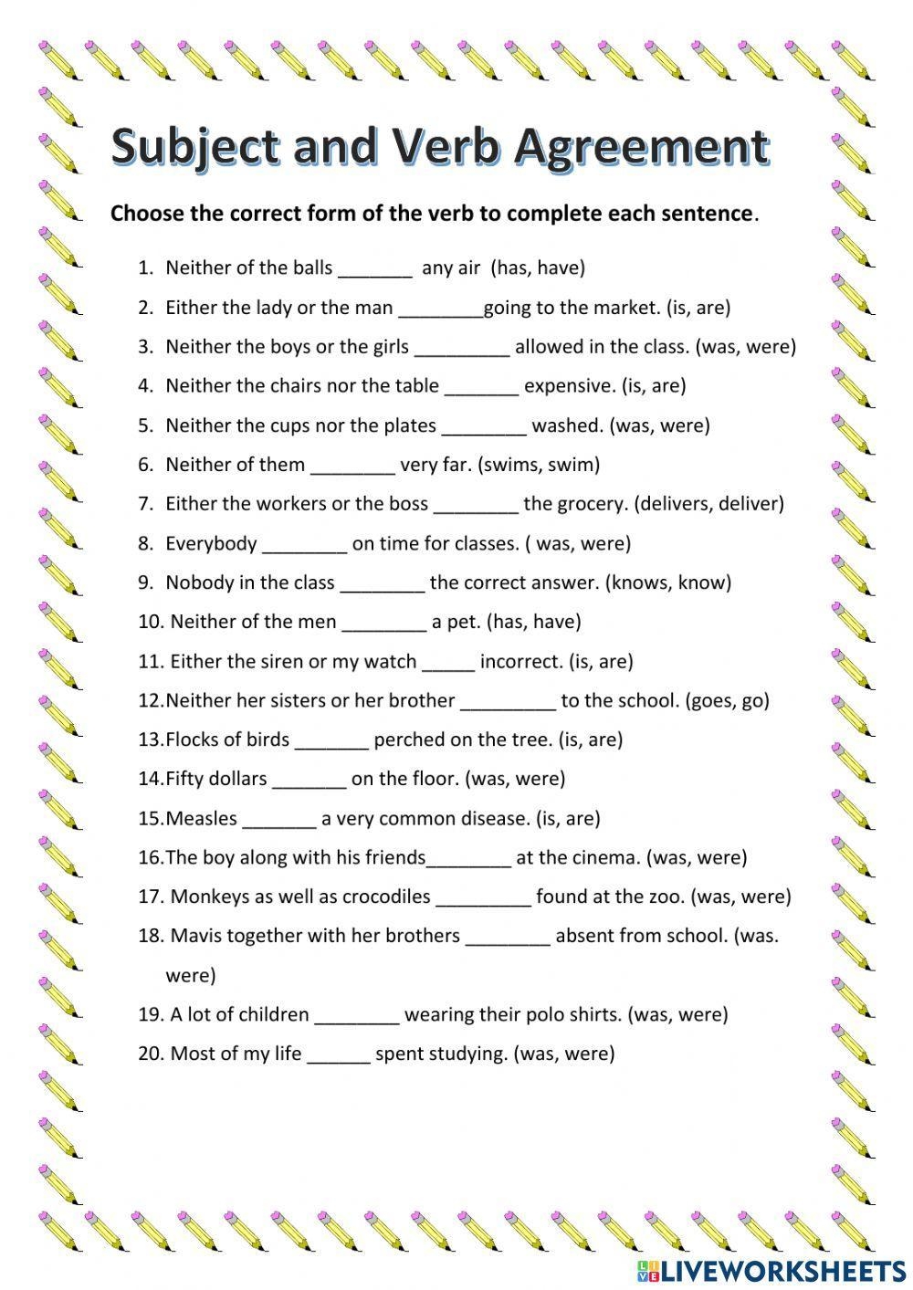 Is Are Subject Verb Agreement Worksheet Teach Starter Worksheets 