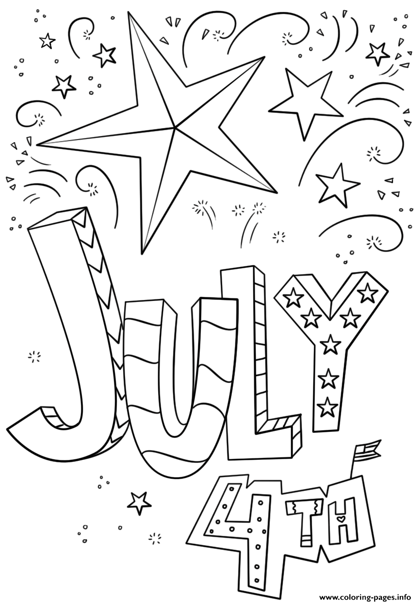 July 4th Doodle Independence Day Coloring Page Printable