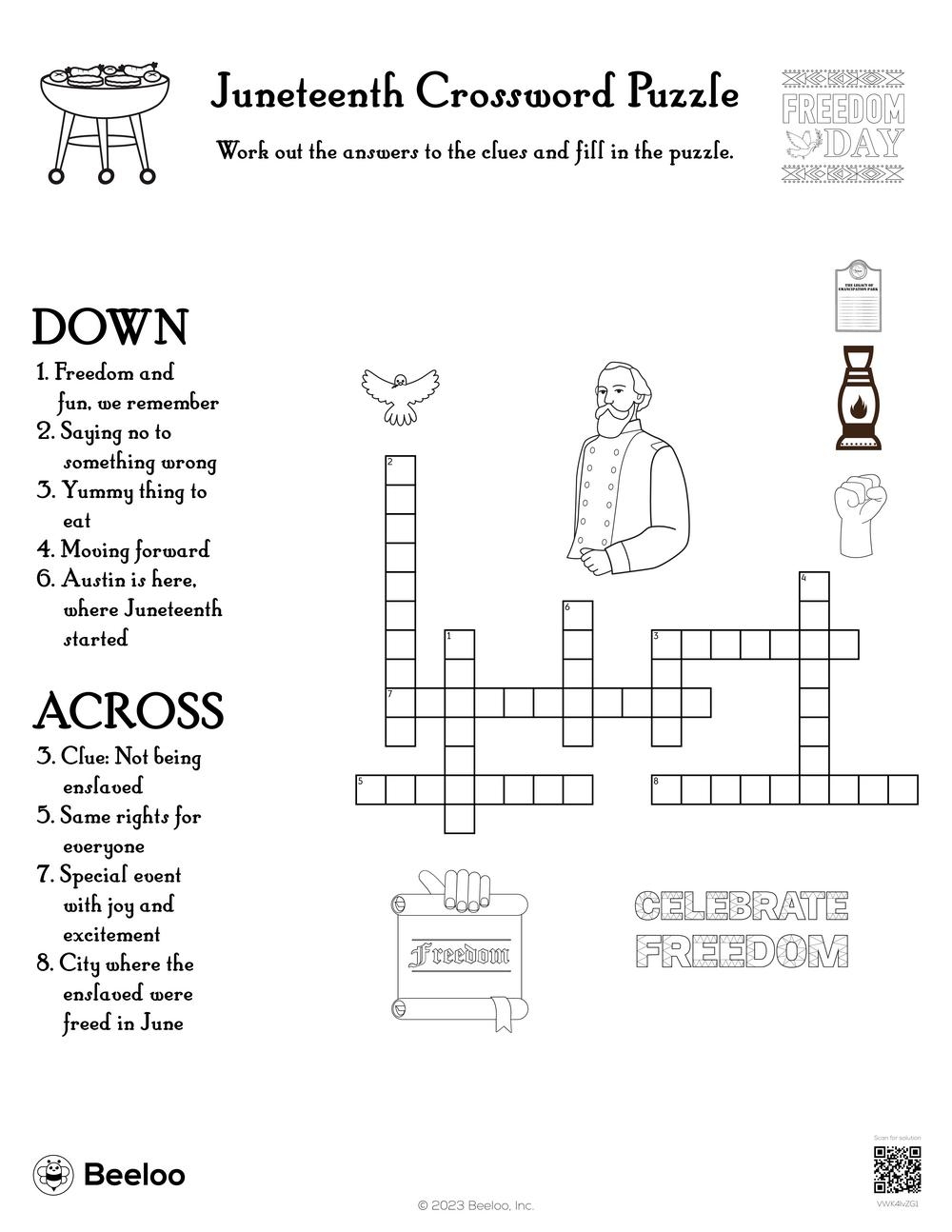Juneteenth Crossword Puzzle Beeloo Printable Crafts For Kids VWK4lvZG1 