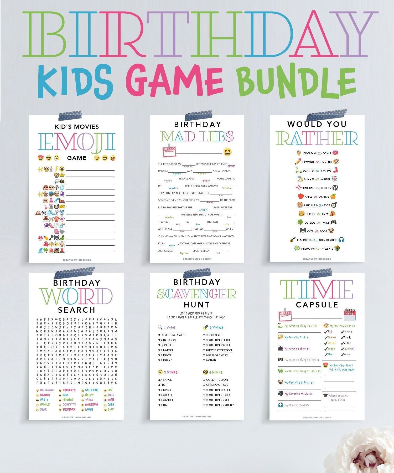 Kids Birthday Printable Games Bundle Birthday Party Games Birthday