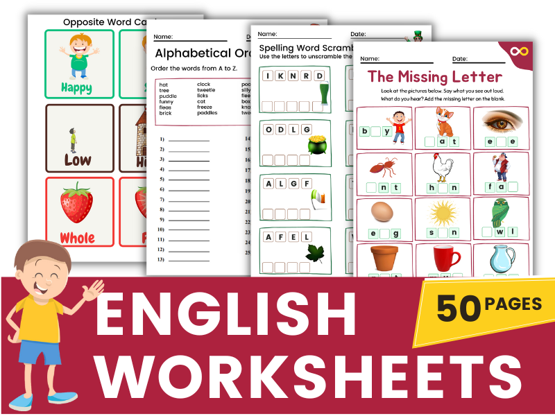 Kindergarten English Activity Pack Learning To Read Printable 