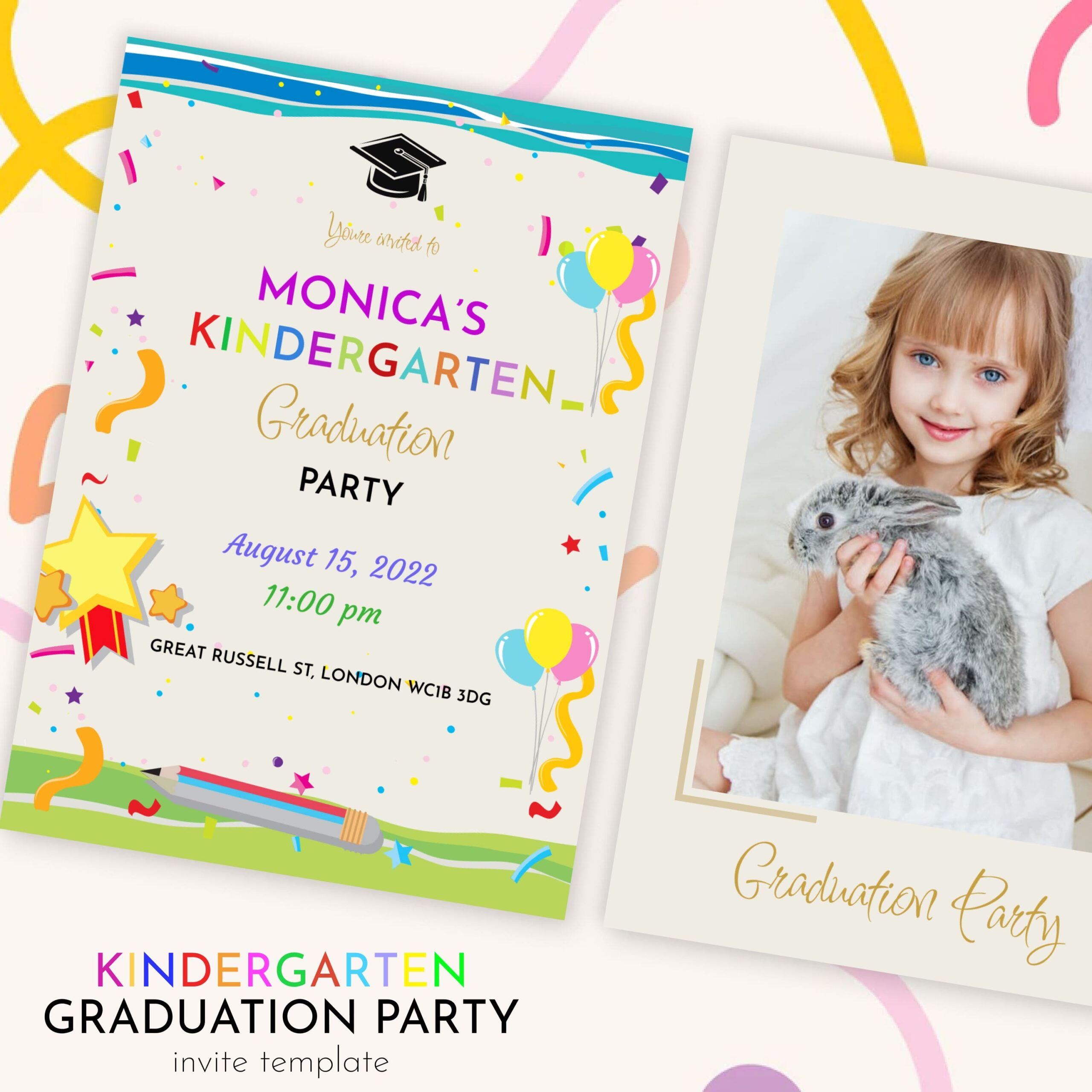 Kindergarten Graduation Party Invite Template MasterBundles