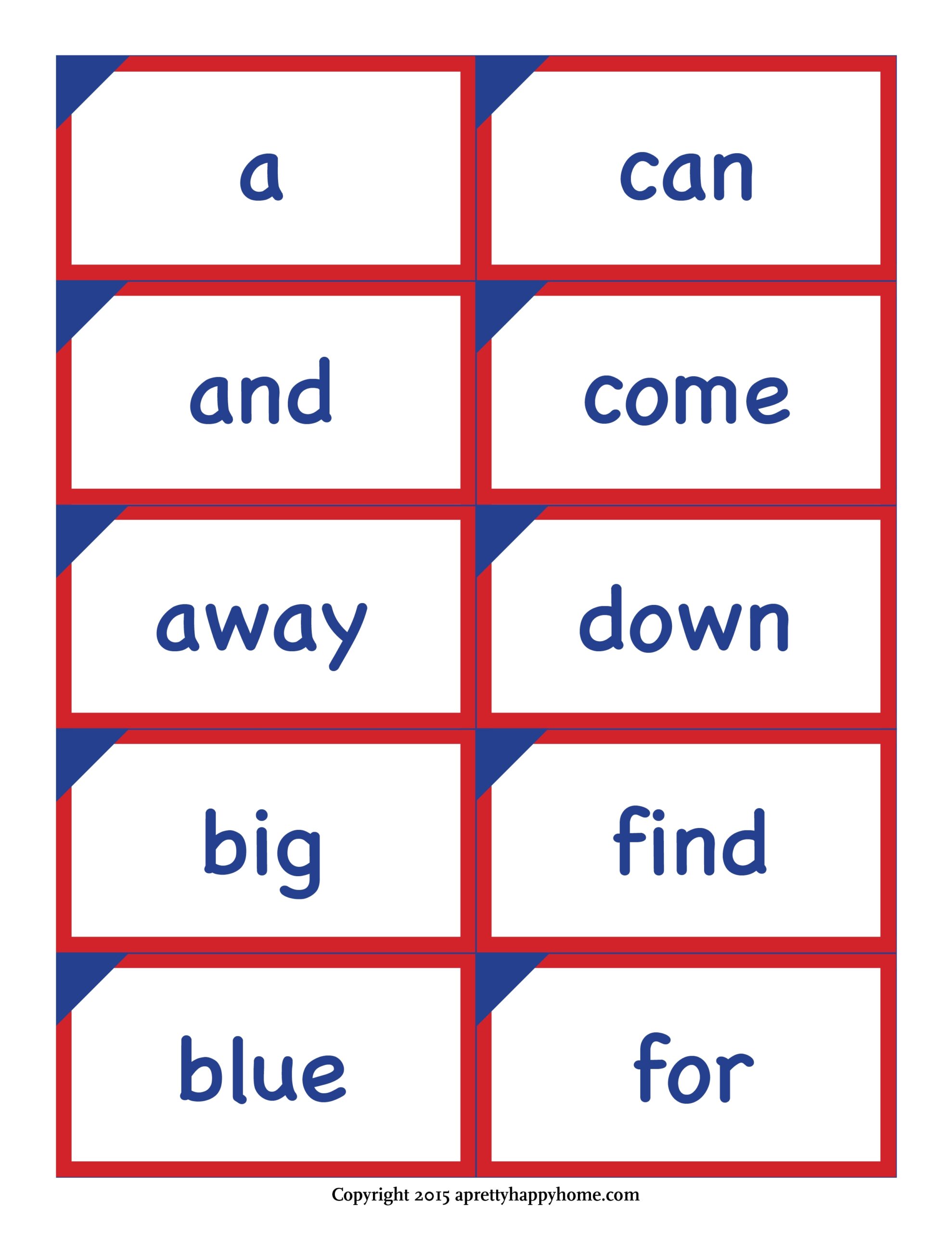 Kindergarten Sight Word Flash Cards Free Printable A Pretty Happy Home