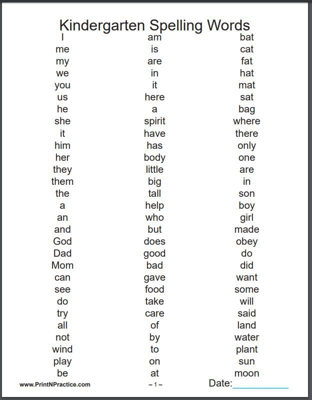 kindergarten spelling worksheets