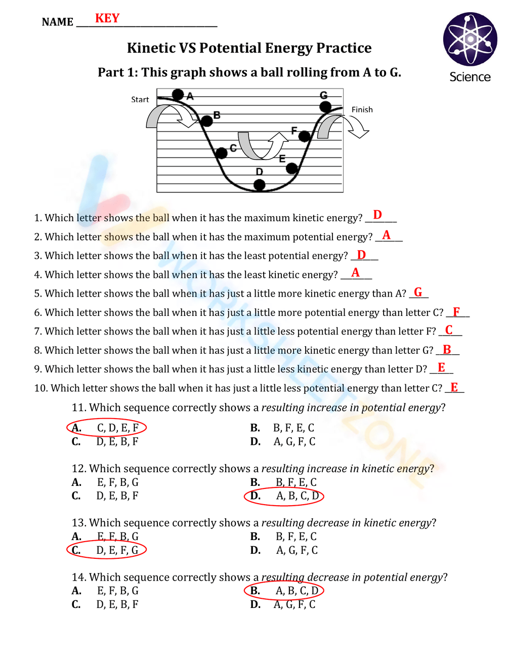 kinetic energy and potential energy worksheet