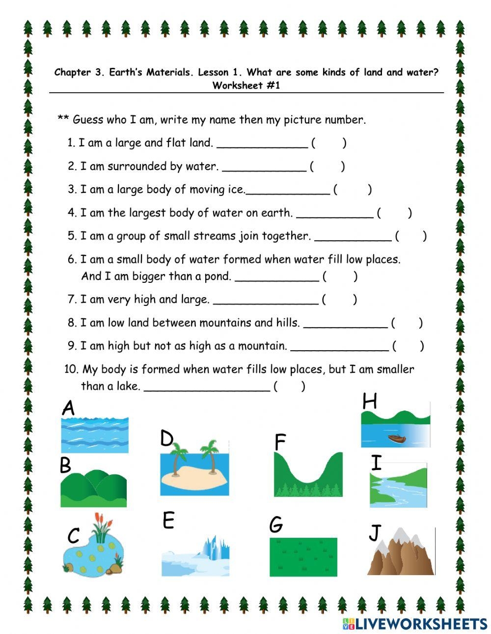 printable landforms worksheets for kindergarten