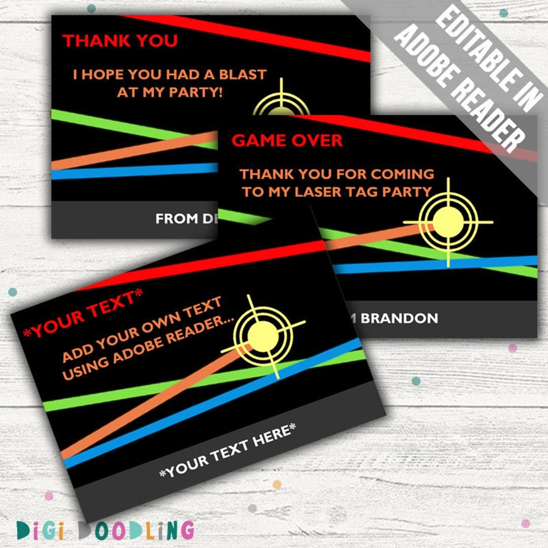 Laser Tag Thank You Card Printable Instant Download Etsy