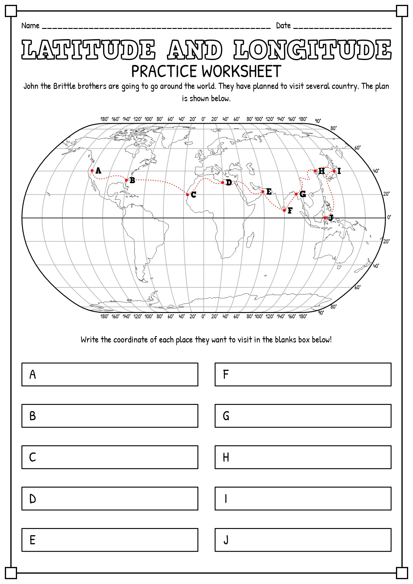 latitude longitude worksheet