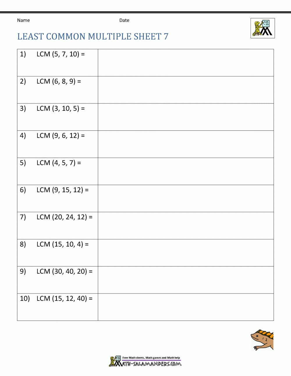 Least Common Multiple LCM Worksheets Worksheets Library