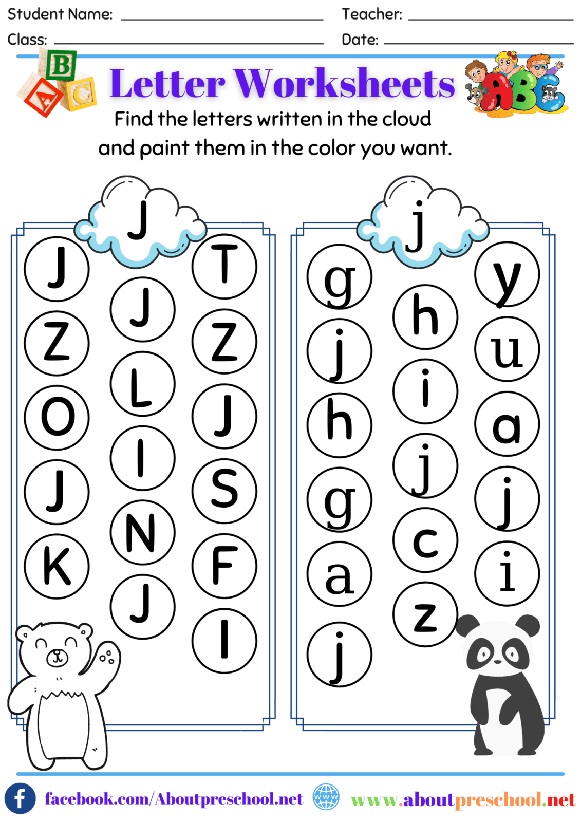 letter j worksheets for preschool