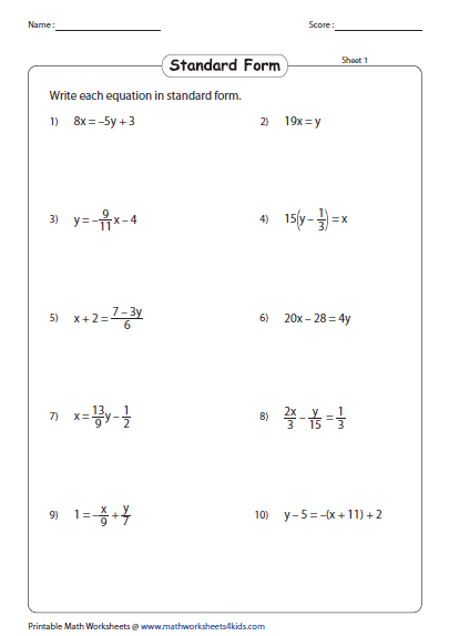 linear equation worksheets