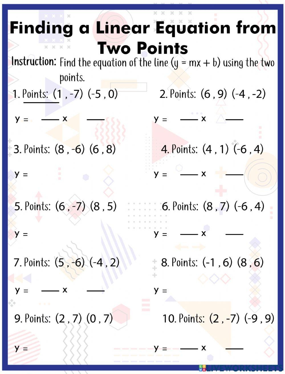 Linear Equation Worksheets