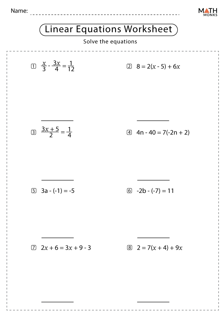 Linear Equation Worksheets