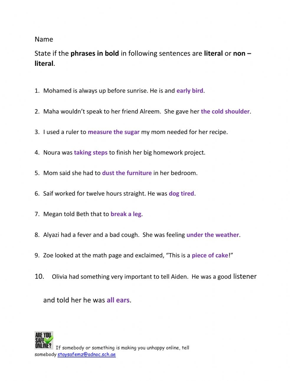 Literal Vs Nonliteral Language Worksheets Language Worksheets