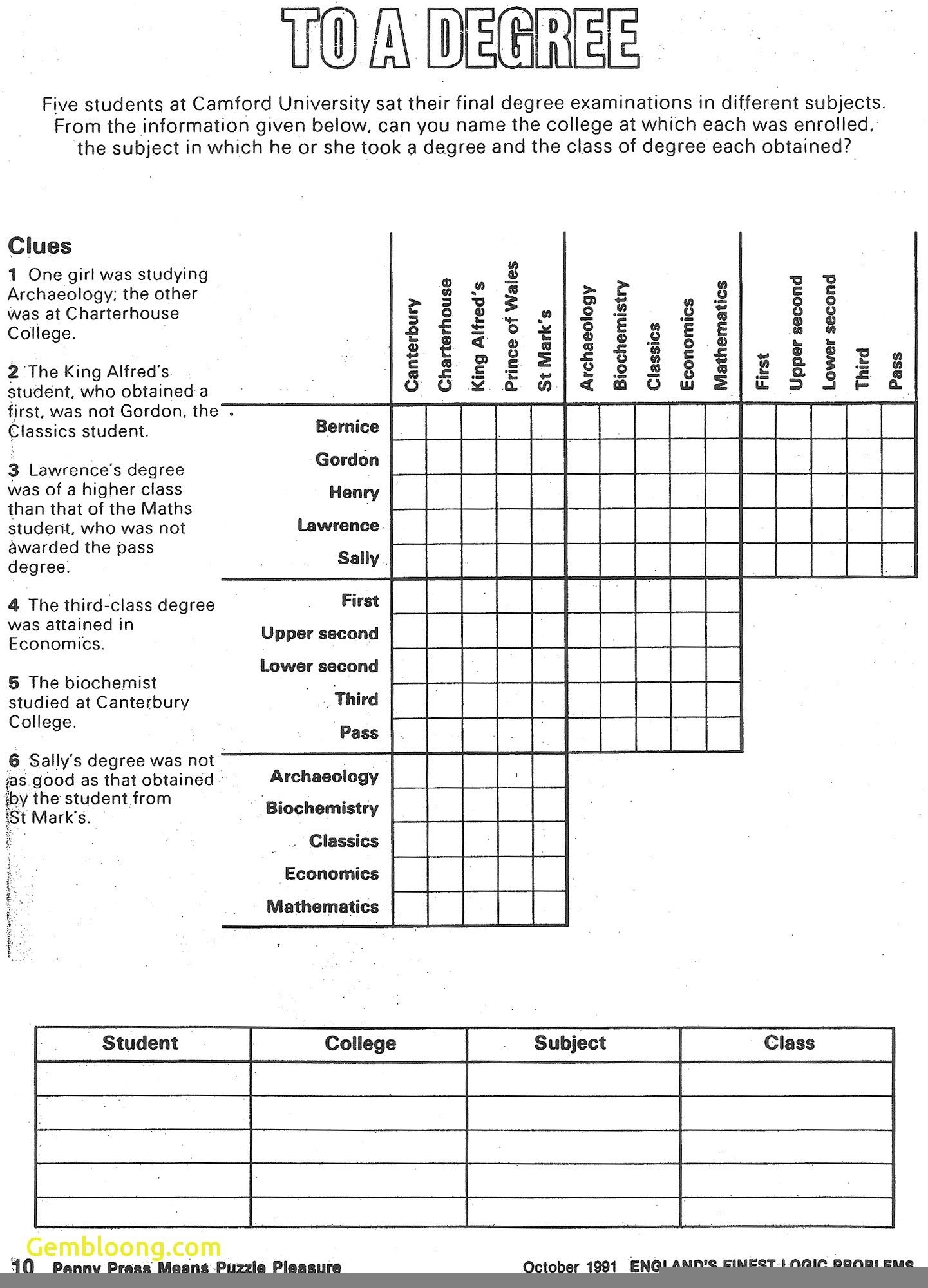 Logic Grid Puzzles Printable PDF Printable Logic Puzzles