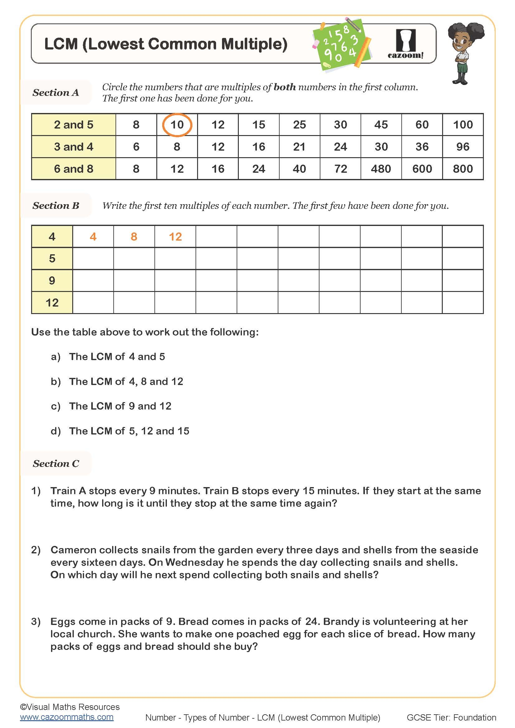Lowest Common Multiple Worksheet Cazoom Maths Worksheets Worksheets 