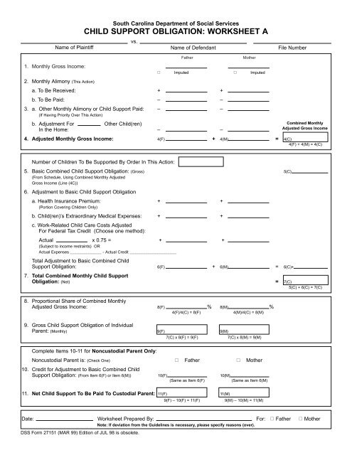 child support guidelines worksheet