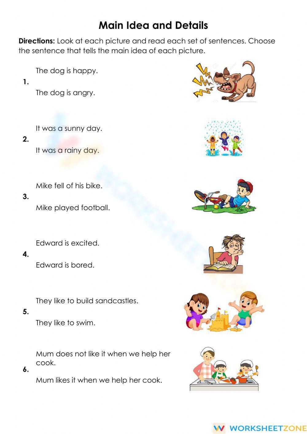 main idea worksheet