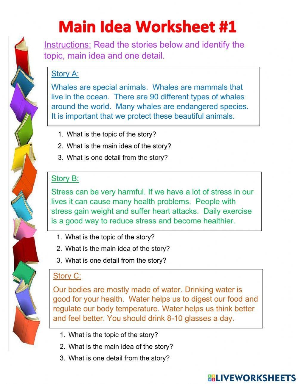 Main Idea Worksheet 1 Worksheet Live Worksheets Worksheets Library