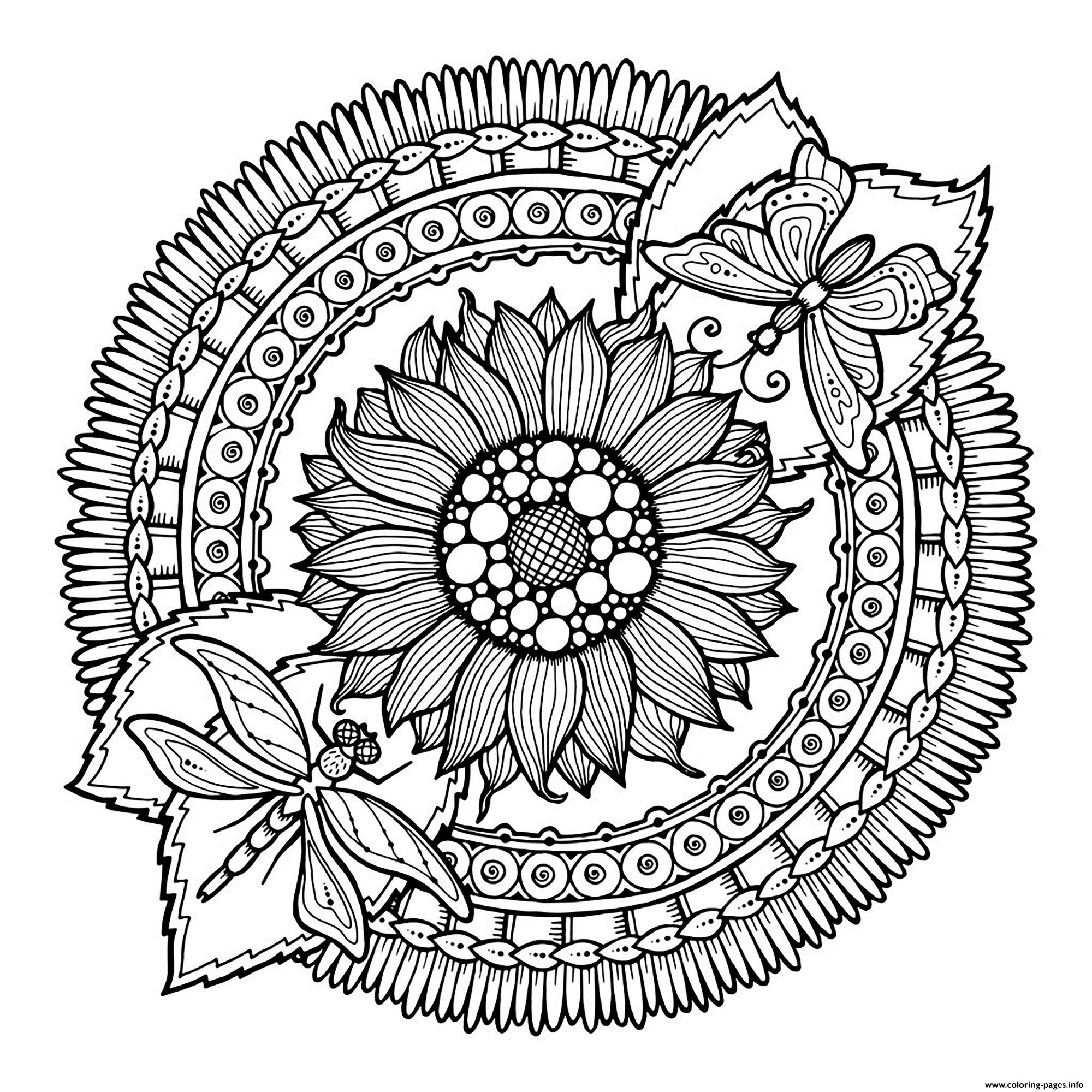 Mandala To Download Butterlfies With Flower Coloring Page Printable