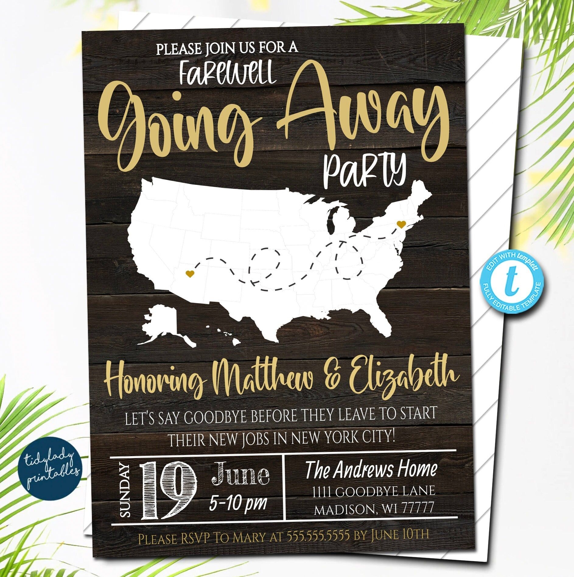 Map Invitation Template DIY Editable Going Away Party Invite 