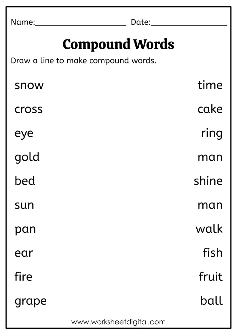 Matching Game Compound Words Printable ELA Worksheet Worksheets 