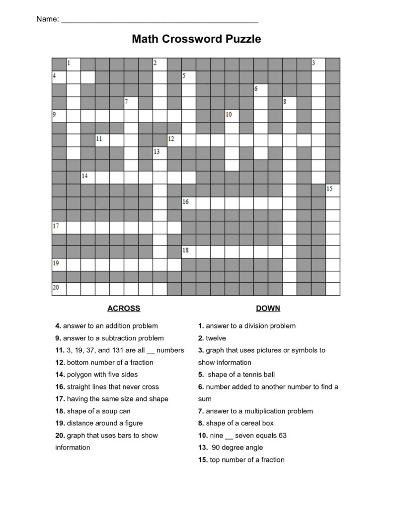 Math Crossword Puzzles Printable Free Crossword Puzzles Printable