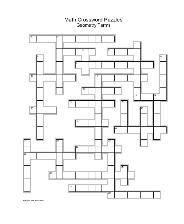free math crossword puzzles printable
