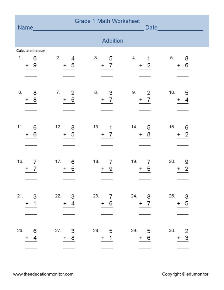 printable math worksheet for 1st grade