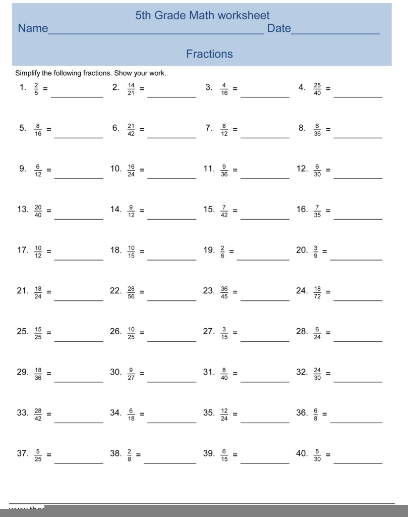 Math Worksheets 5th Grade Fractions FractionsWorksheets