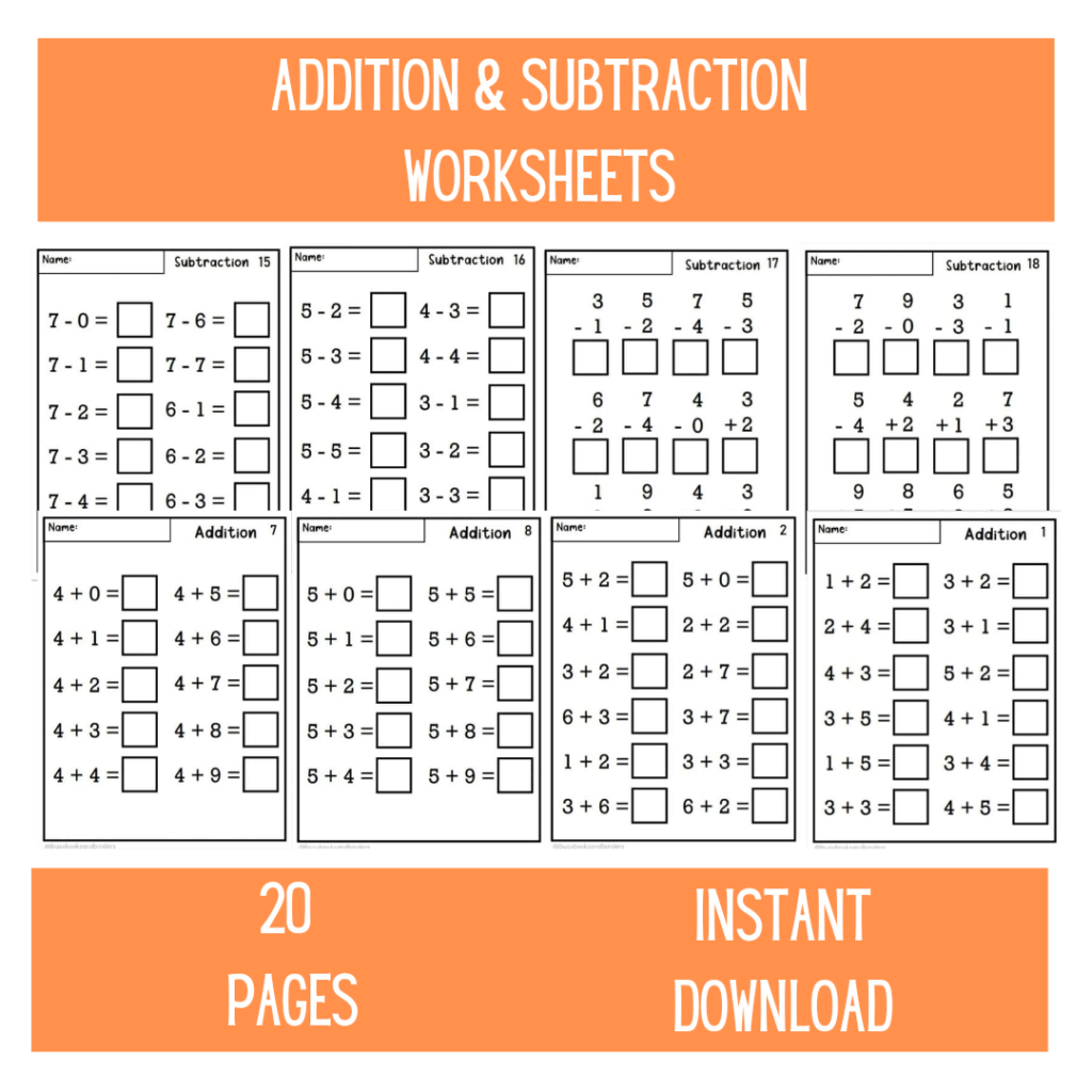 Math Worksheets Addition Subtraction Math Activities Made By 