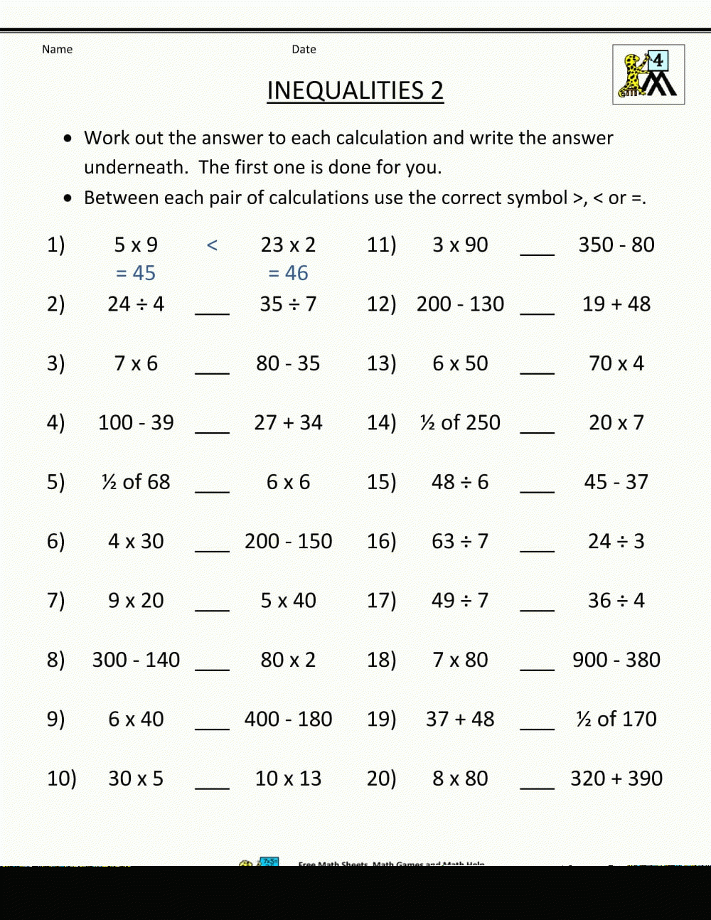 Math Worksheets Equality And Inequality Ideas Of Worksheet Db Excel
