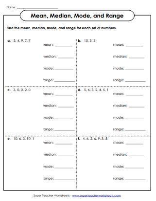 mean mode range and median worksheets