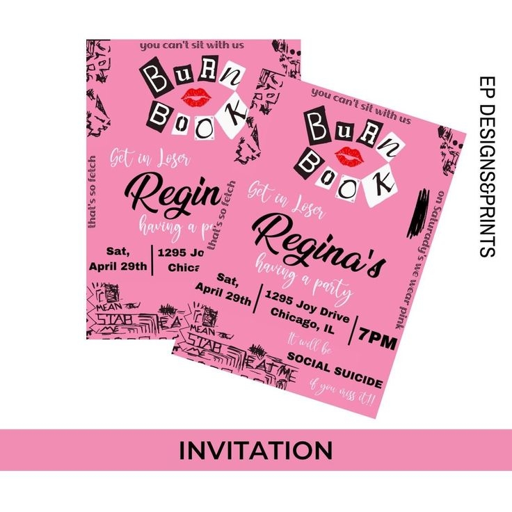 Means Girl Inspired Invitation Burn Book Invitation Digital And 
