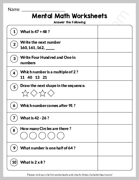 Mental Math Worksheet For Grade 1 Exercise 23 Your Home Teacher