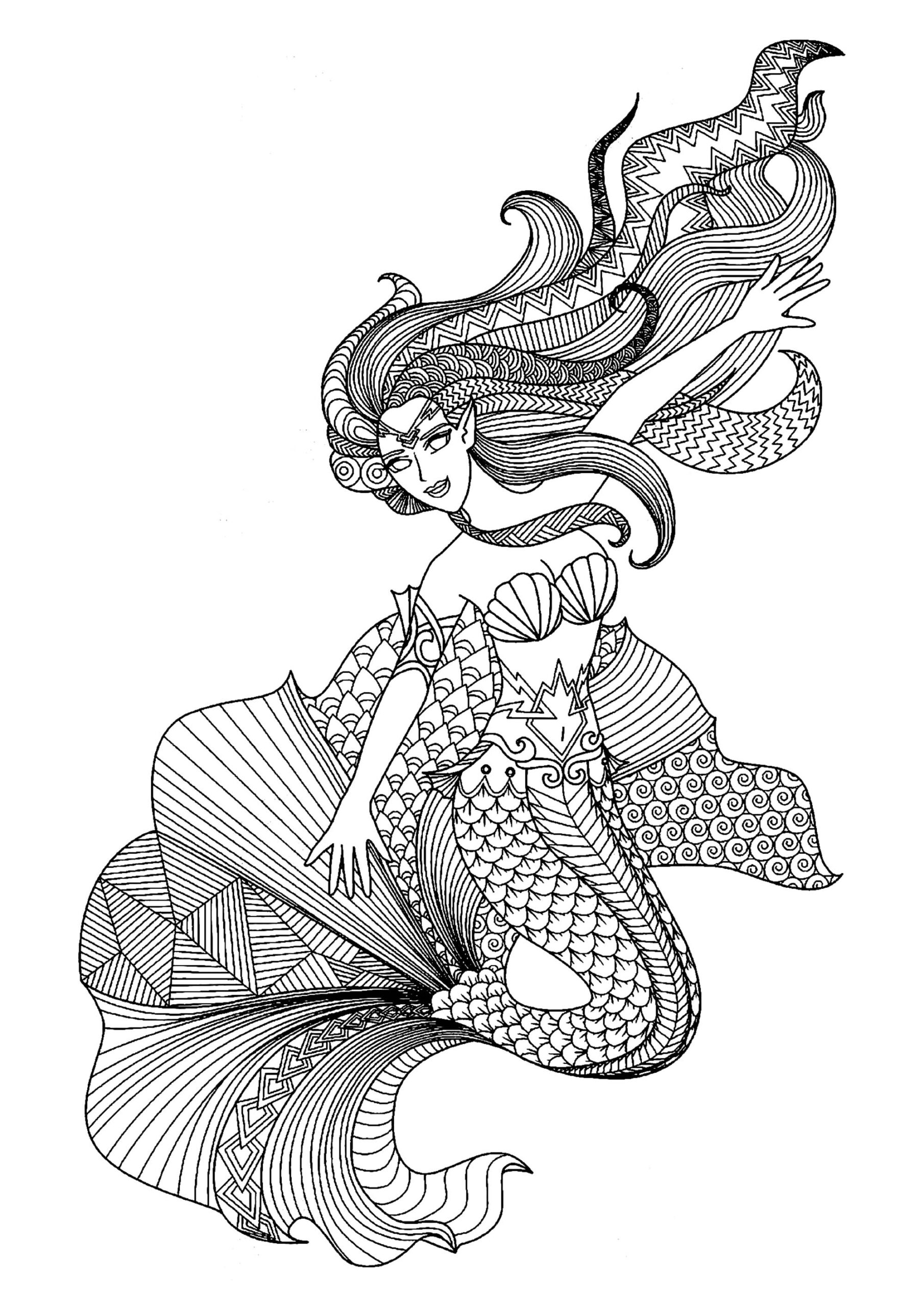  Mermaids Adult Coloring Pages