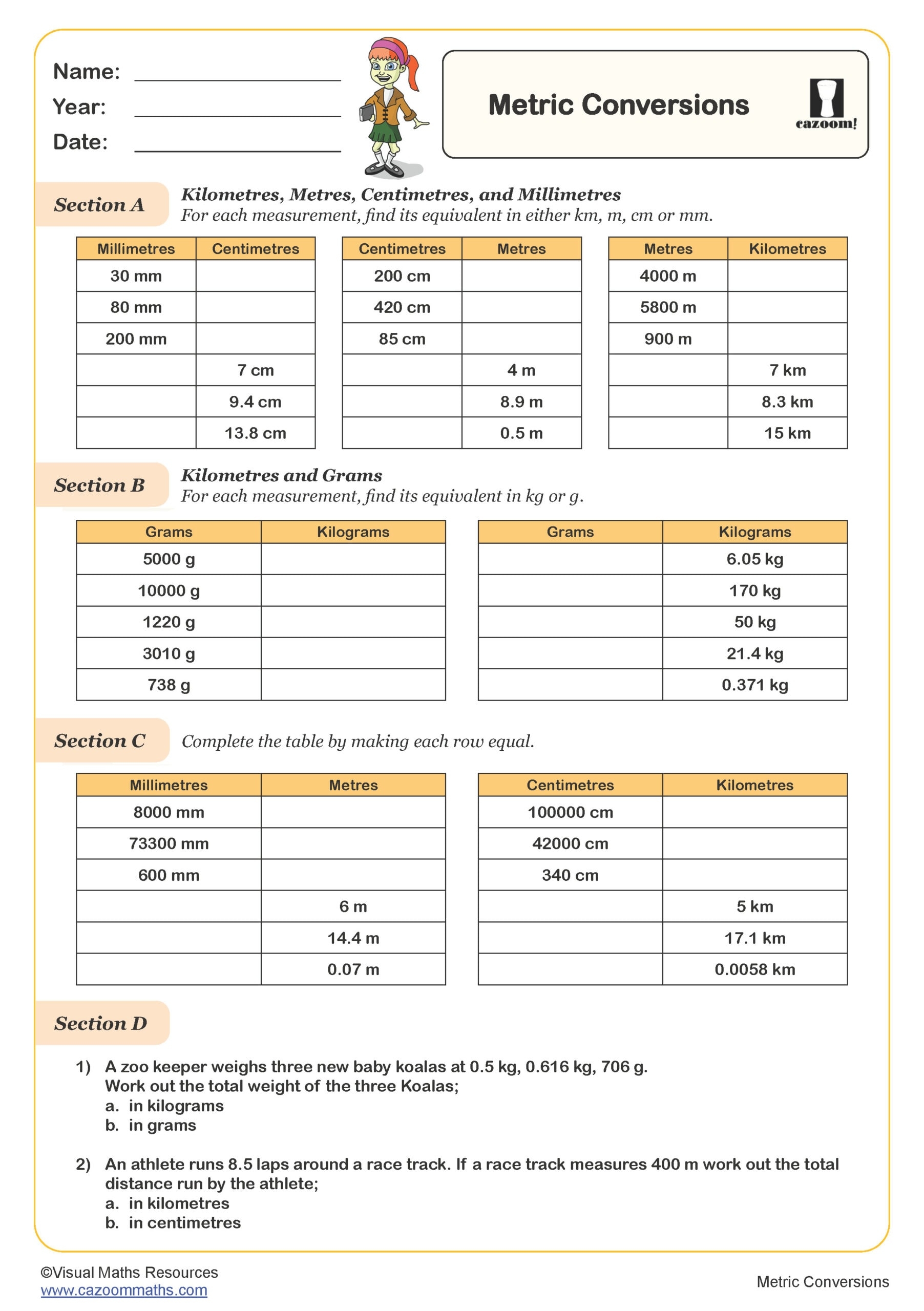 metric conversion worksheets