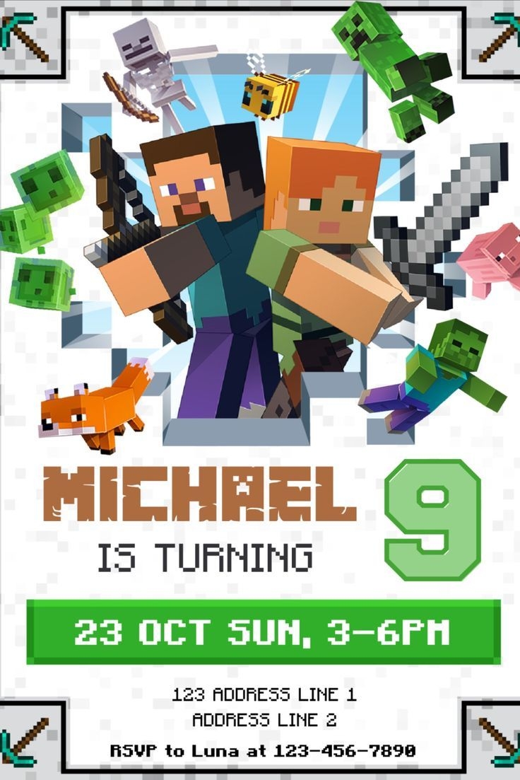 Minecraft Birthday Invitation Template Canva Artofit