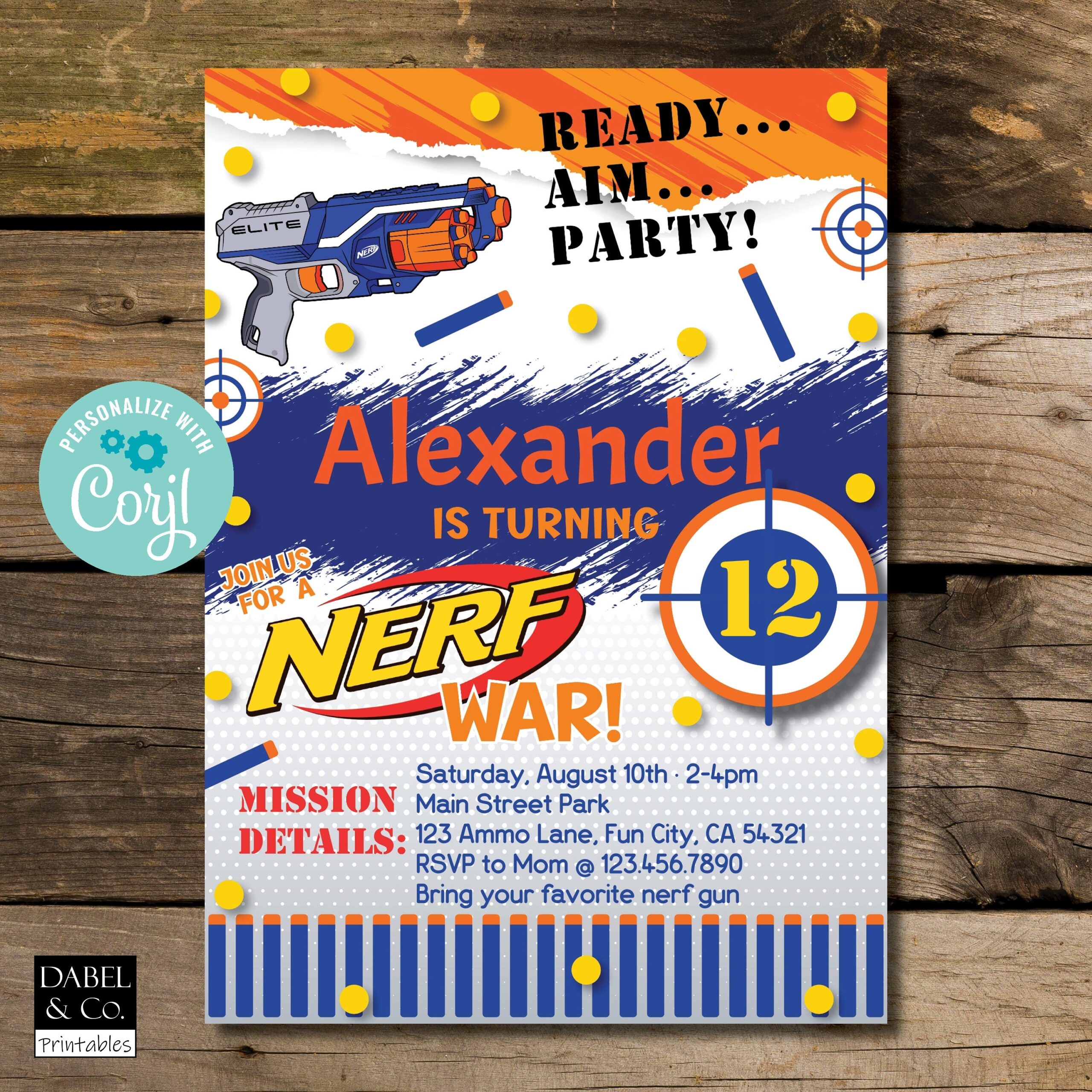 Missile Evaluation Building Nerf Birthday Card Printable Accessible 